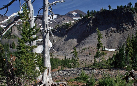 Looking up at the Middle Sisten from the Obsidian Basin trail 