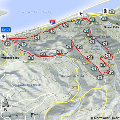 Multnomah Falls ~ Franklin Ridge Loop Hike map