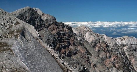 The summit of Mount St Helens in the Mount St Helens National Volcanic Area