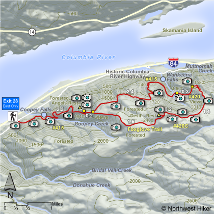 Angel's Rest ~ Wahkeena Springs ~ Devil's Rest Loop Hike map